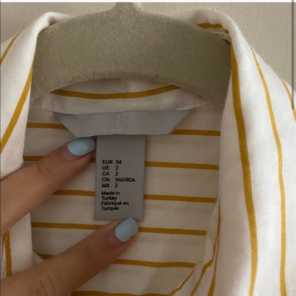 H&M Yellow White Stripe Bow Tie Long Sleeve Blouse - Picture 3 of 6